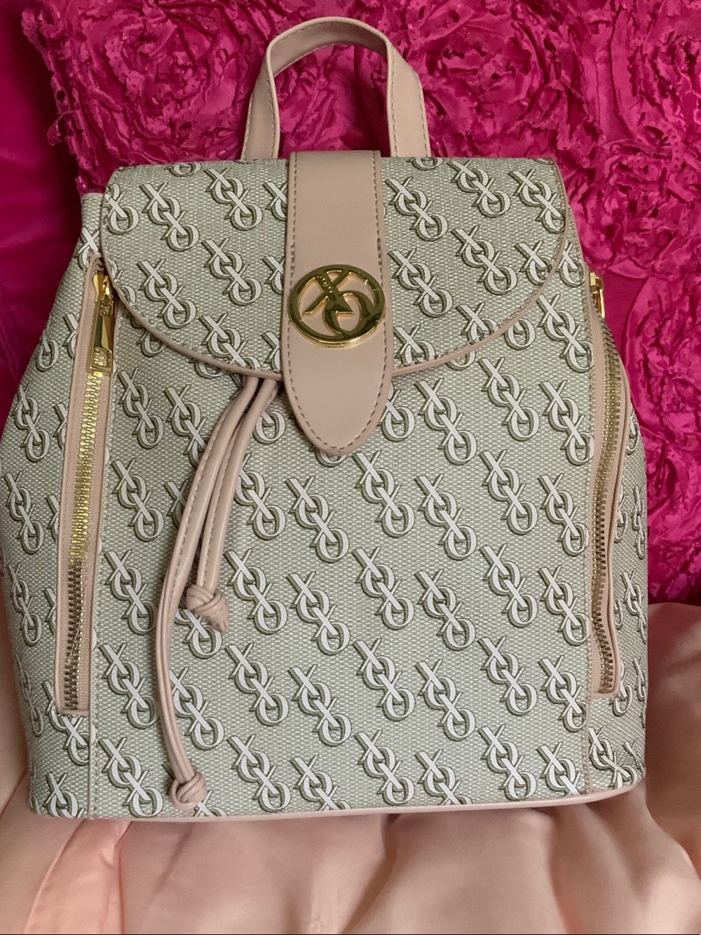 XOXO Cream & Blush Monogram Backpack with Gold Accent